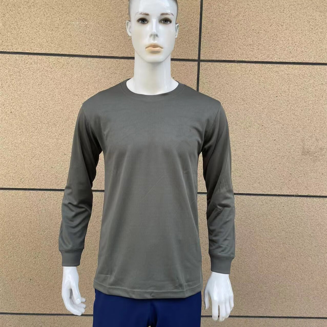 意设品质际华纯色新式长袖圆领衫速干透气训练服蓝白条纹体能服藏青色