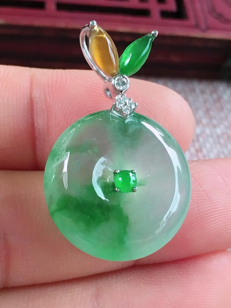 慈心缘 冰绿平安扣吊坠 冰种翡翠18k金镶钻缅甸天然a货玉石珠宝送礼