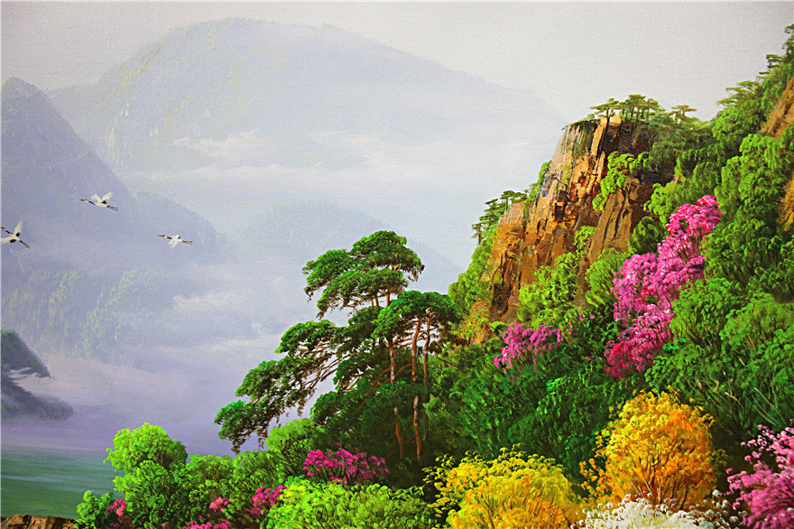 朝鲜一级画家王光国山水6995风景油画