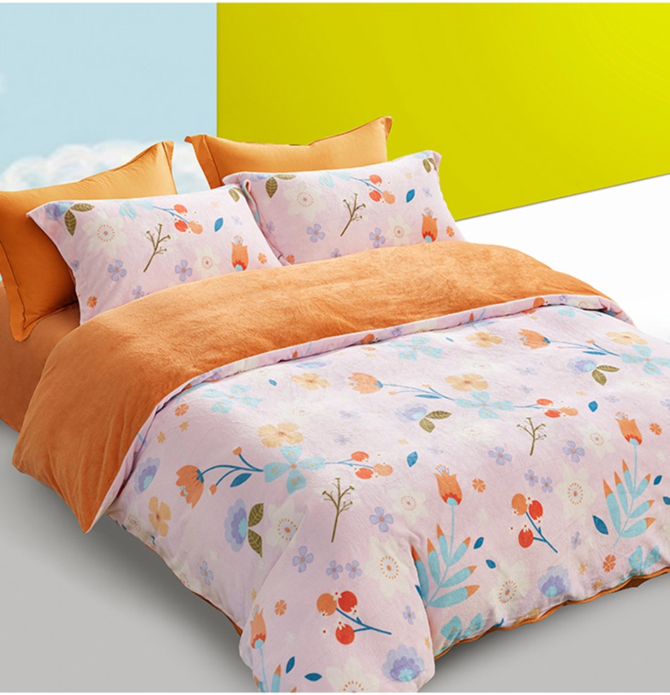 lovo乐蜗家纺法兰绒四件套牛奶绒床上用品床单被套秋冬保暖单双人套件