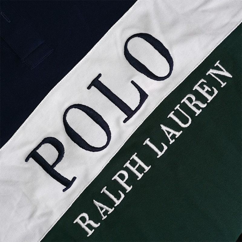 michaelsmith刺绣宽松拼接短袖字母男青年休闲polo衫美式夏季时尚都市