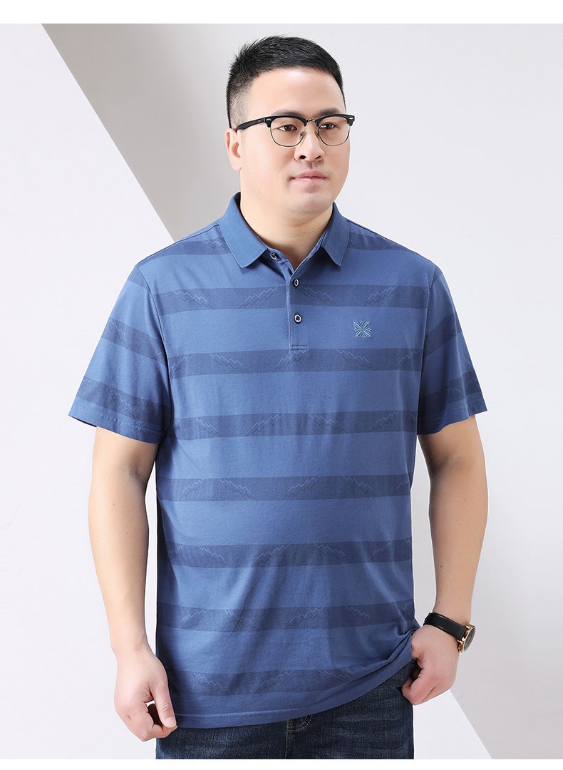 凯特蓝威品牌夏季加肥加大码短袖t恤男商务休闲肥佬宽松中年条纹上衣