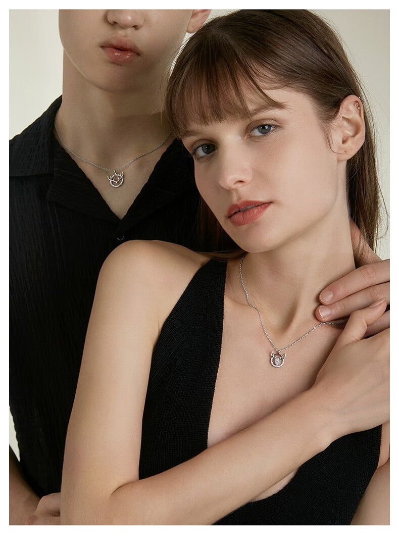 ladygo项链女925银吊坠锁骨链一鹿相随项链莫桑钻情侣项链纪念日生日