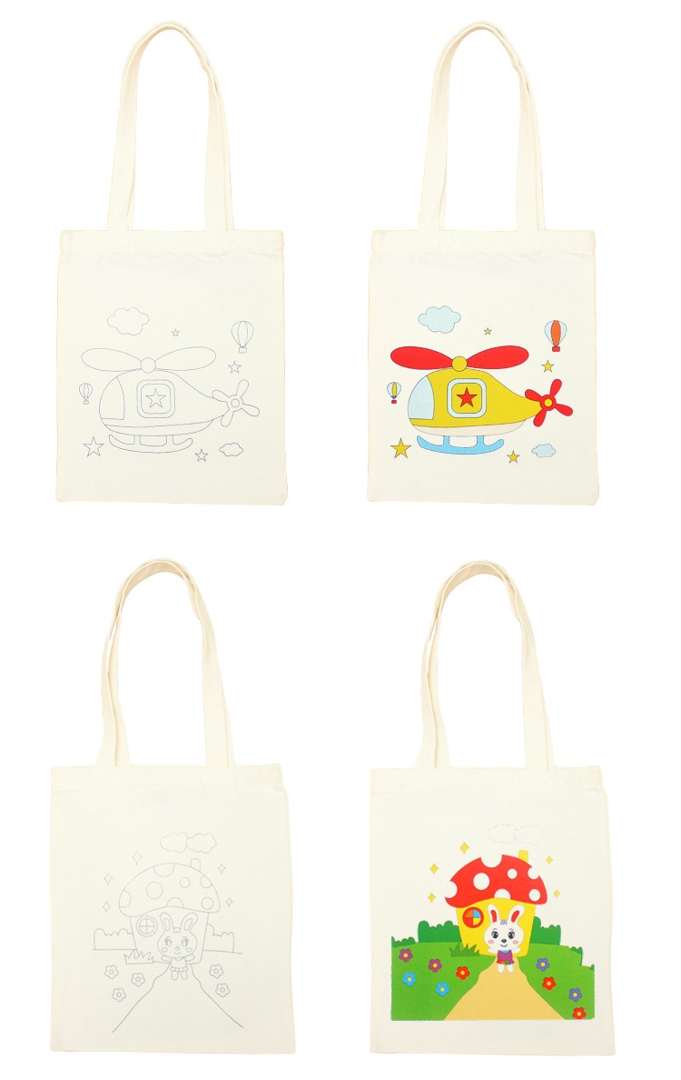 diy手绘涂鸦帆布袋儿童卡通填色空白帆布包手提袋垃圾分类环保袋深