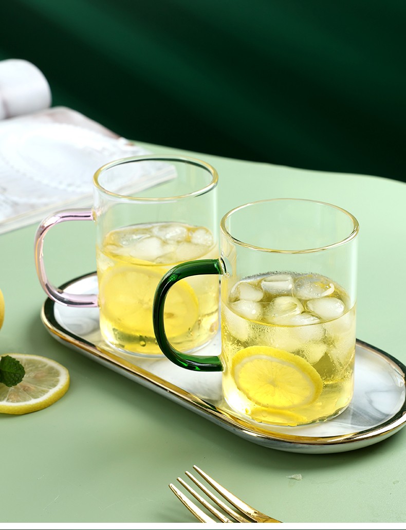 青苹果玻璃杯家用耐高温带把透明喝水杯子泡茶壶套装防摔耐热开水杯