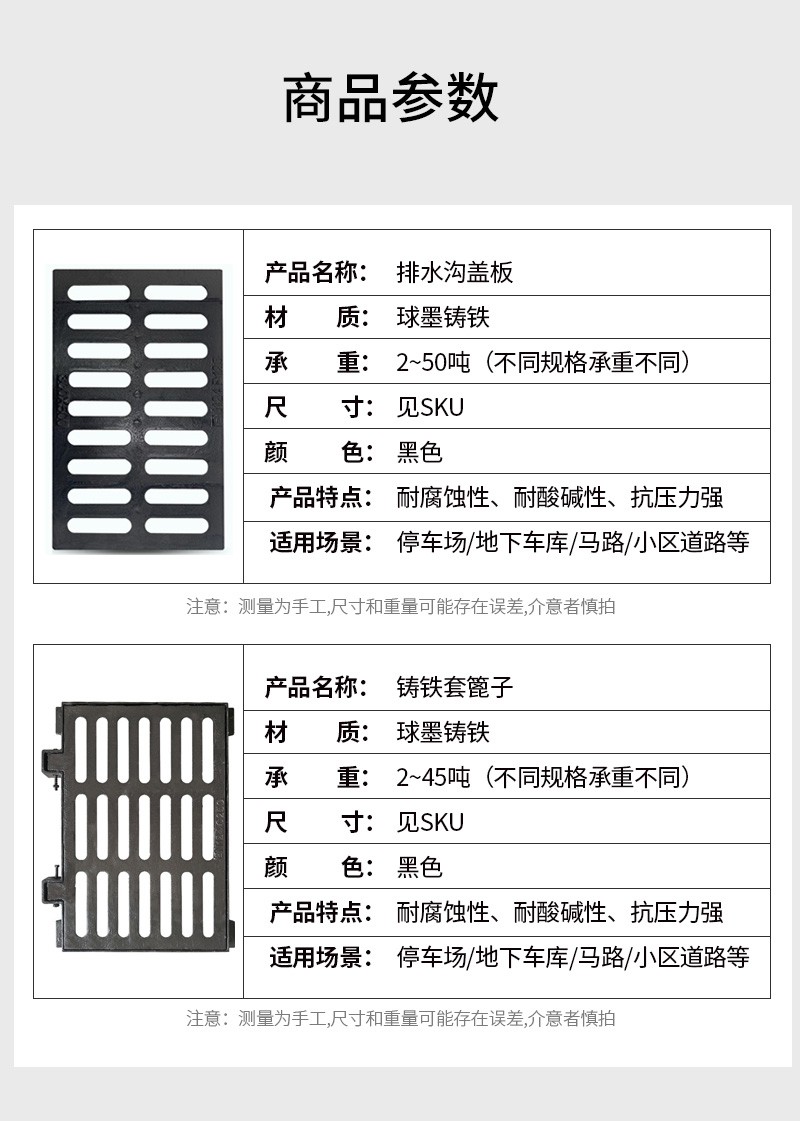 球墨铸铁下水道盖板雨水篦子排水沟盖板方形沟盖地沟阴井盖板格栅