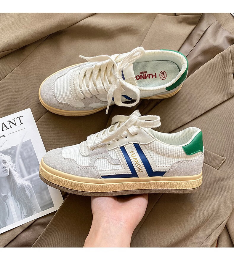 环球德训鞋女2021年新款夏季薄款透气小白鞋ins运动潮鞋复古板鞋纯白