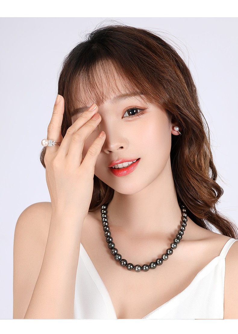 珍珠美人911mm大溪地黑珍珠项链14k金正圆强光44cm寻梦星河