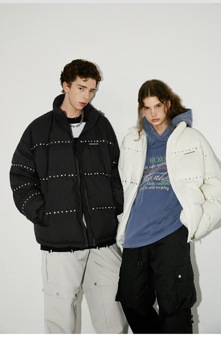 ecko犀牛潮牌2022冬季新款美式复古金属标铆钉钉钻织带休闲羽绒服男女