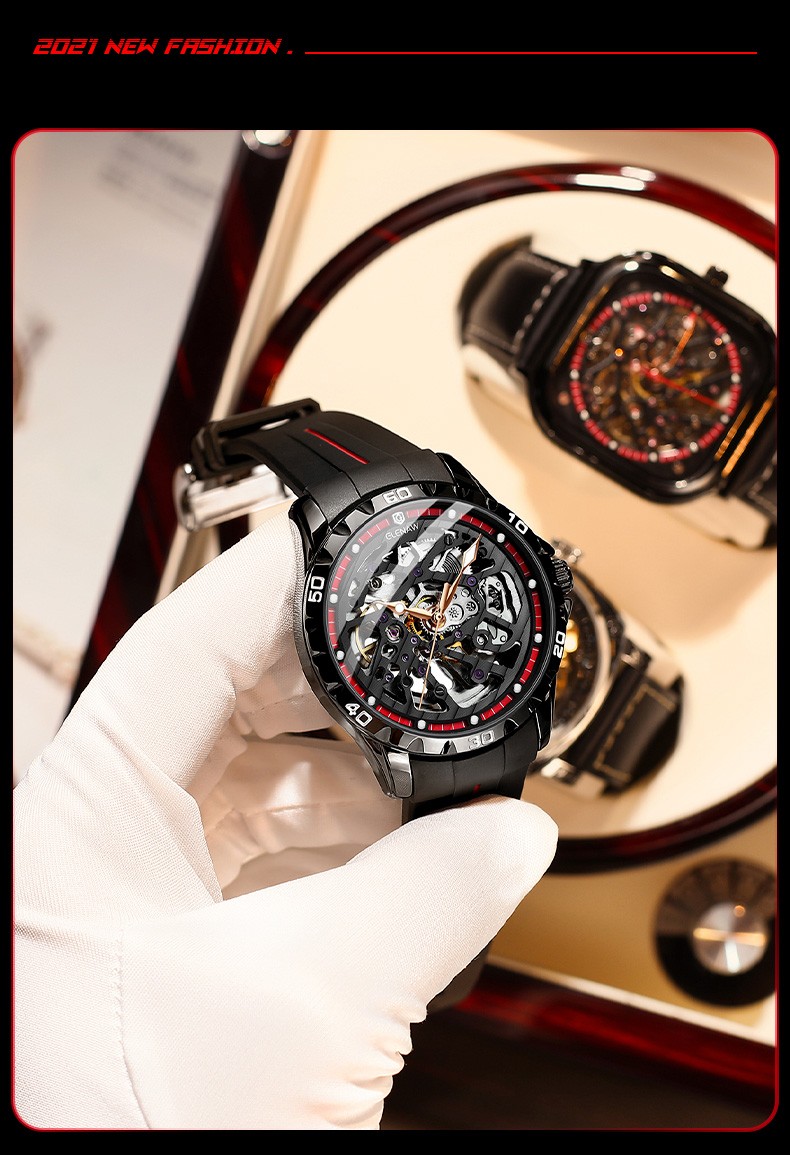 格伦glenaw品牌高档手表男全自动机械表男表镂空夜光防水潮流腕表