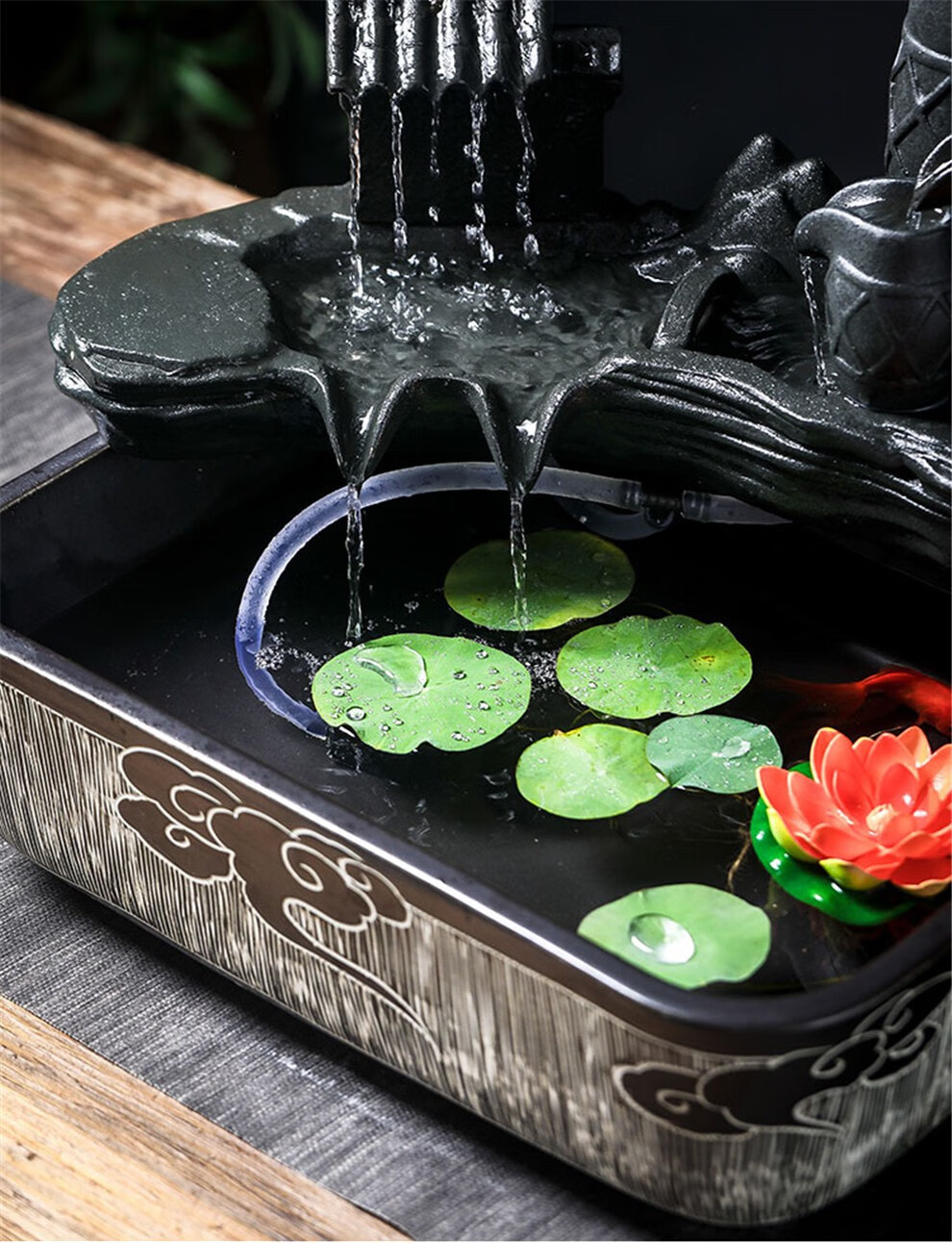 万匠阁大型陶瓷流水鱼缸摆件水缸阳台造景水循环鱼缸办公室客厅养鱼缸