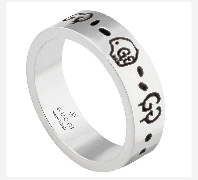 古驰(gucci)戒指 ghost纯银双g男女情侣戒指 情人节礼物 银白 14
