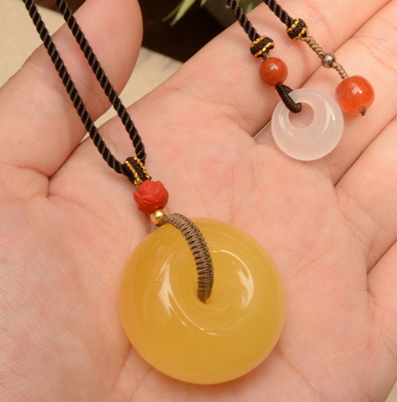 魏天选蜜蜡吊坠珍藏琥珀蜜蜡平安扣吊坠配金冰红南红和田玉女士项链