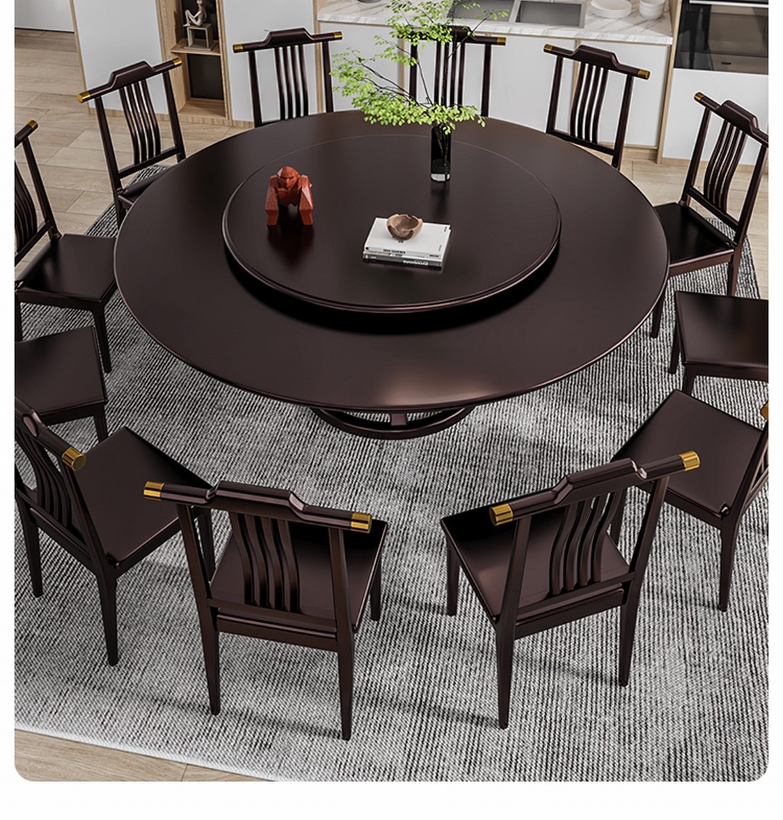 亿匚鑫全实木大圆桌餐桌椅组合家用18m饭桌12人饭店新中式酒店圆餐桌