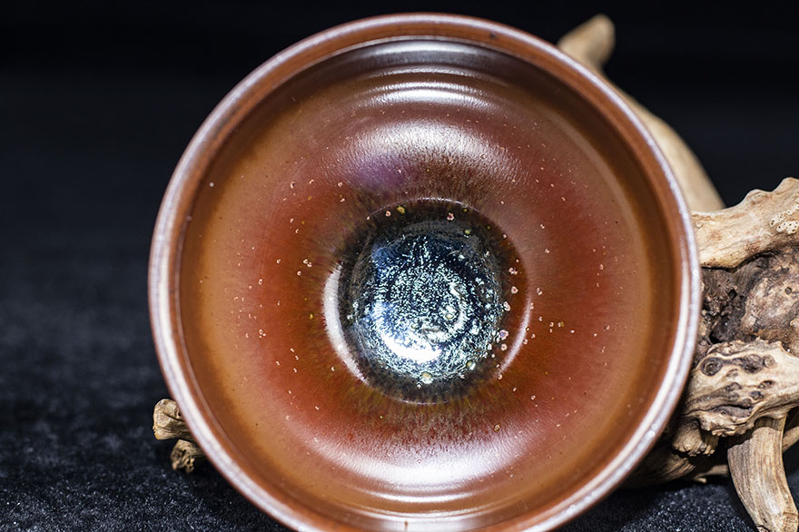 柴烧红梅盏缪国华建阳建盏主人杯口径91h58