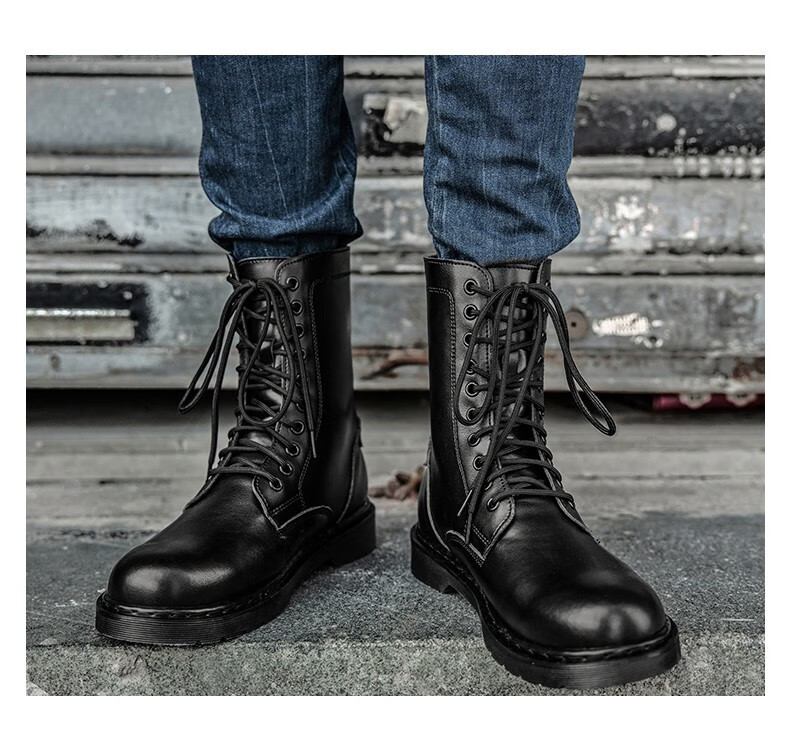 西域骆驼马丁靴男高帮靴子英伦风男士皮靴秋冬季机车鞋高筒长靴潮鞋