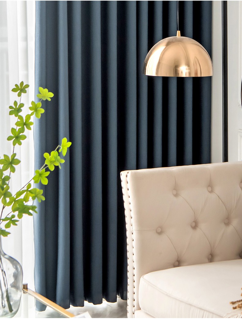 窗帘布卧室简约现代普拉之梦普拉之梦午夜蓝每米用料价格挂钩打孔免费