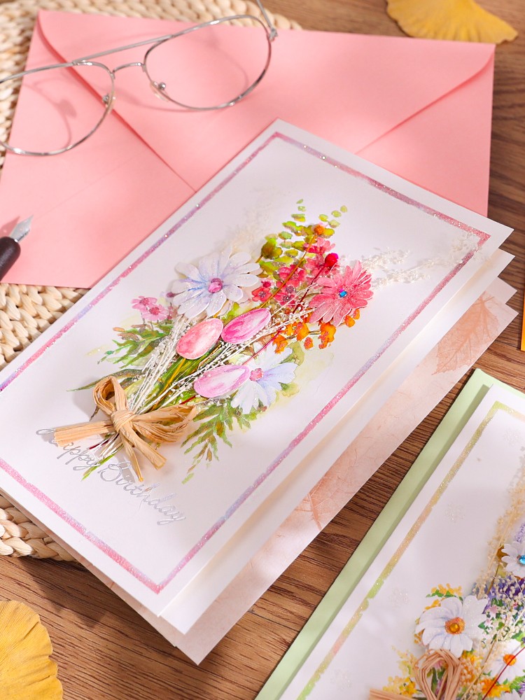 创意手写立体小卡片带信封干花贺卡幼儿园小学初中学生教师节小清新