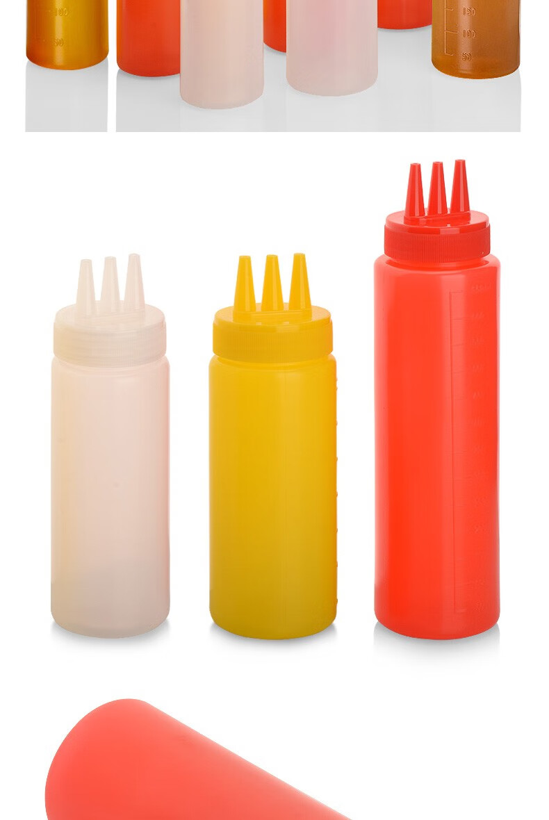 三孔果酱番茄沙拉瓶挤压瓶塑料酱汁瓶果汁挤壶挤酱壶巧克力挤酱瓶360