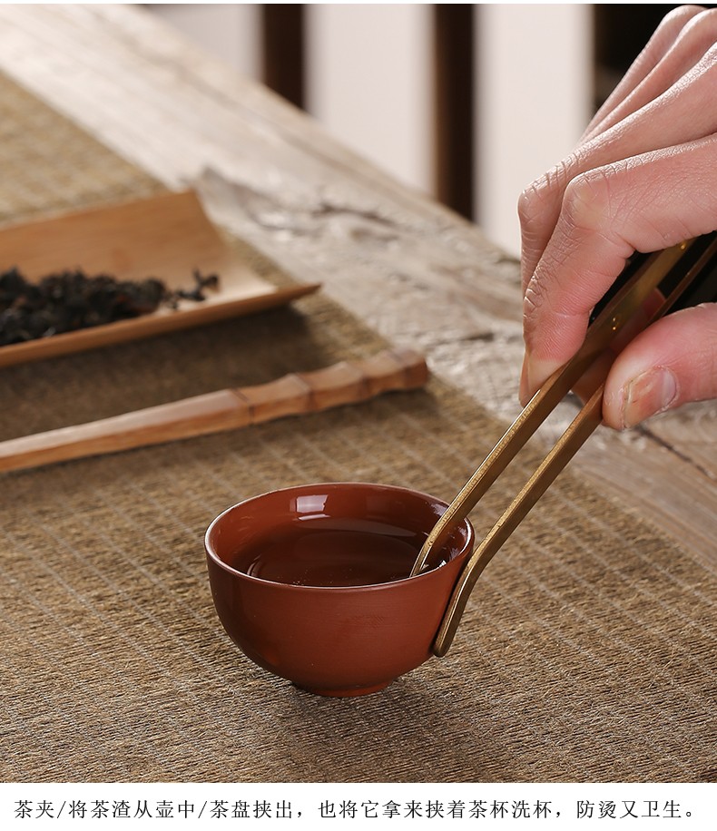 千延阁高档茶道六君子黑檀木纯铜功夫茶具配件茶筒创意泡茶工具6君子