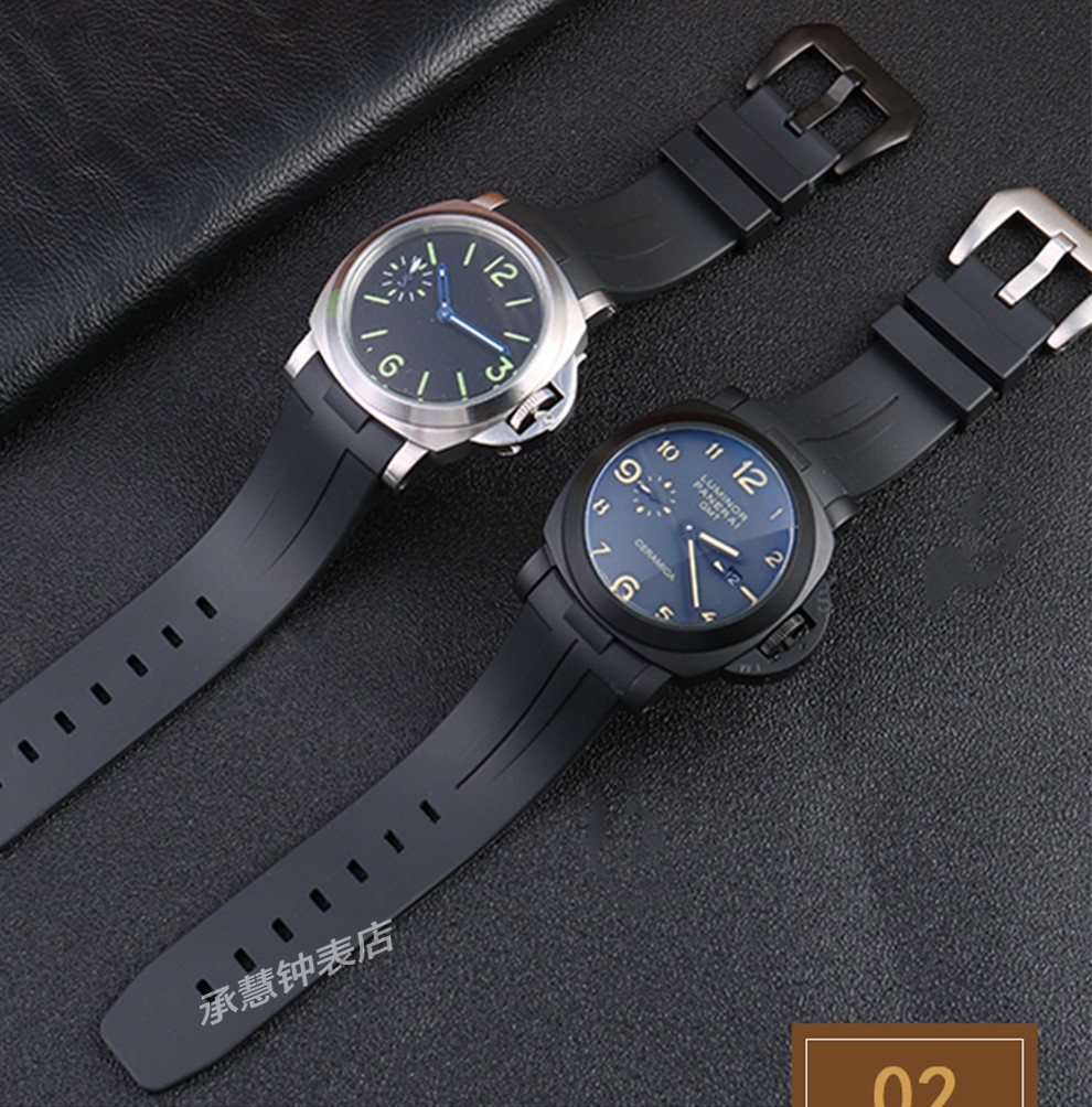 橡胶表带适用沛纳海pam441/312/359luminor1950防水硅胶手表带24mm