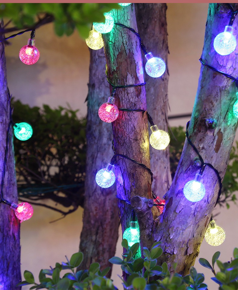 景观氛围led七彩灯带太阳能彩灯50灯7米气泡彩光八模式太阳能彩灯串灯