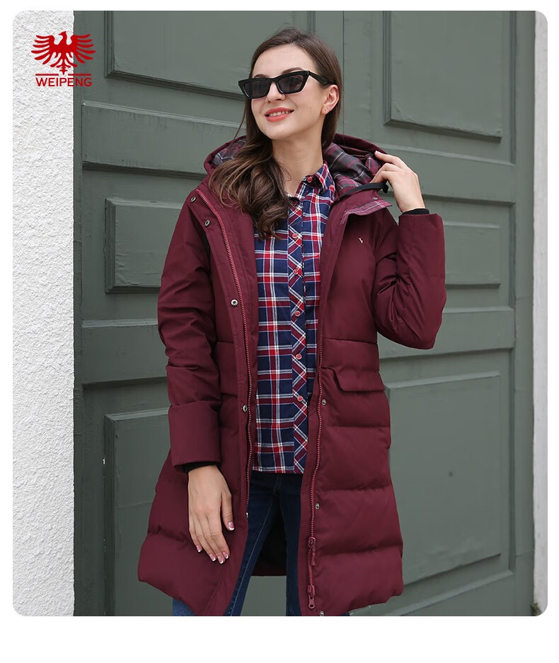 [商场同款]威鹏冬季中长款羽绒服女士加厚连帽保暖防风外套f74024 深