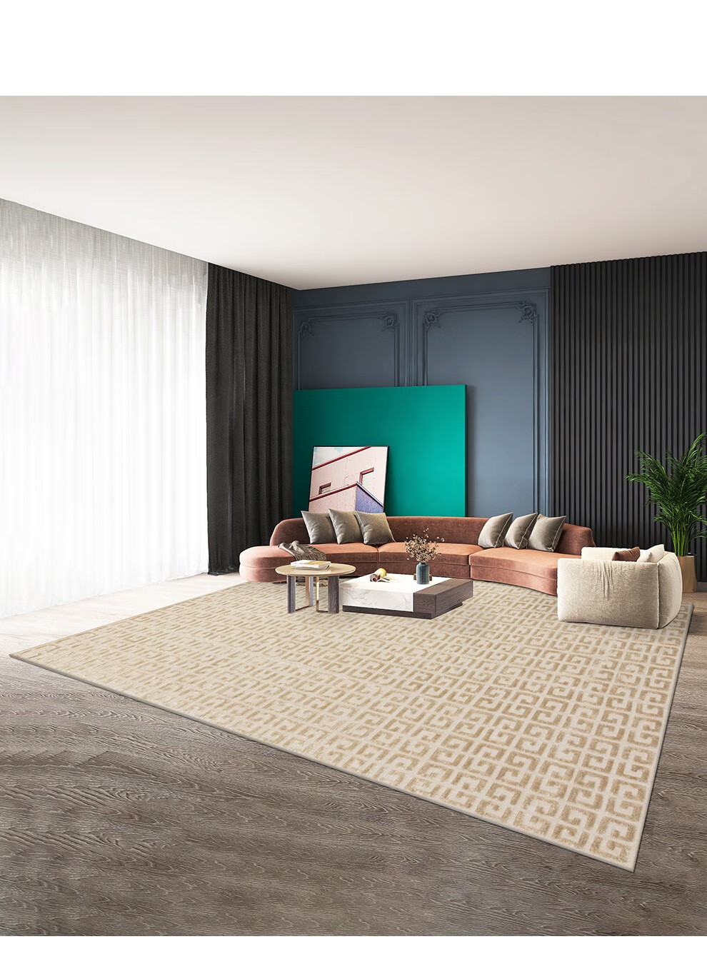 麦克罗伊印度原装进口纯手工编织天丝地毯客厅现代简约卧室床边毯满铺