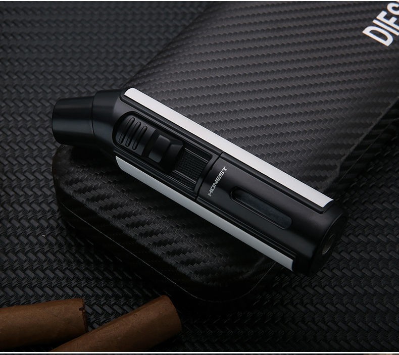 honest百诚直冲雪茄打火机可充气蓝火防风带雪茄钻刀烘焙烧烤喷枪首饰