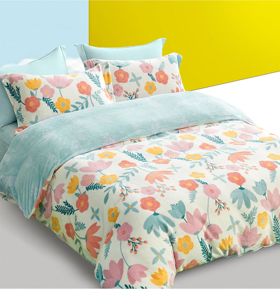 lovo乐蜗家纺法兰绒四件套牛奶绒床上用品床单被套秋冬保暖单双人套件