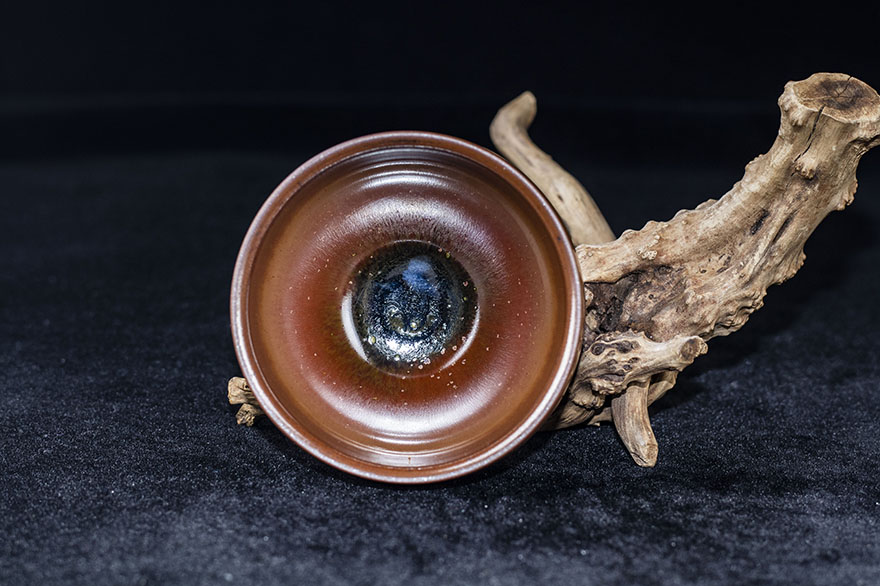 柴烧红梅盏缪国华建阳建盏主人杯口径91h58