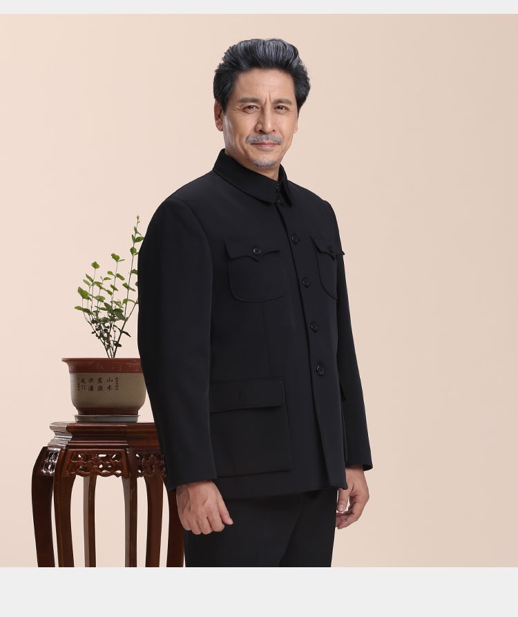 保珞威蔓加绒中山装男中老年人爸爸套装中年民国服装老人爷爷老式冬装