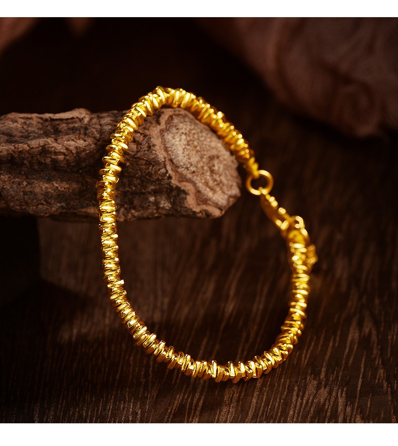 七夕礼物 喜圣珠宝 黄金手链女足金999古法碎金子手链diy碎金子编绳