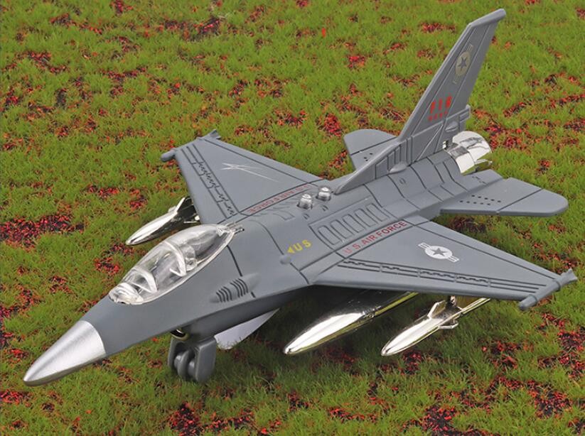 甄萌美国f16黄蜂合金战机模型回力灯光仿真飞机模型摆品白色