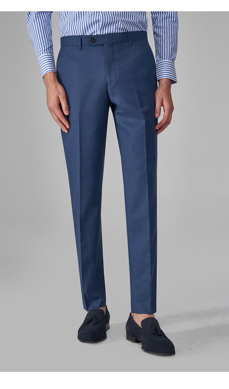 kea夏季薄款西装裤男商务正装休闲水牛角扣意式修身藏蓝色羊毛西裤312