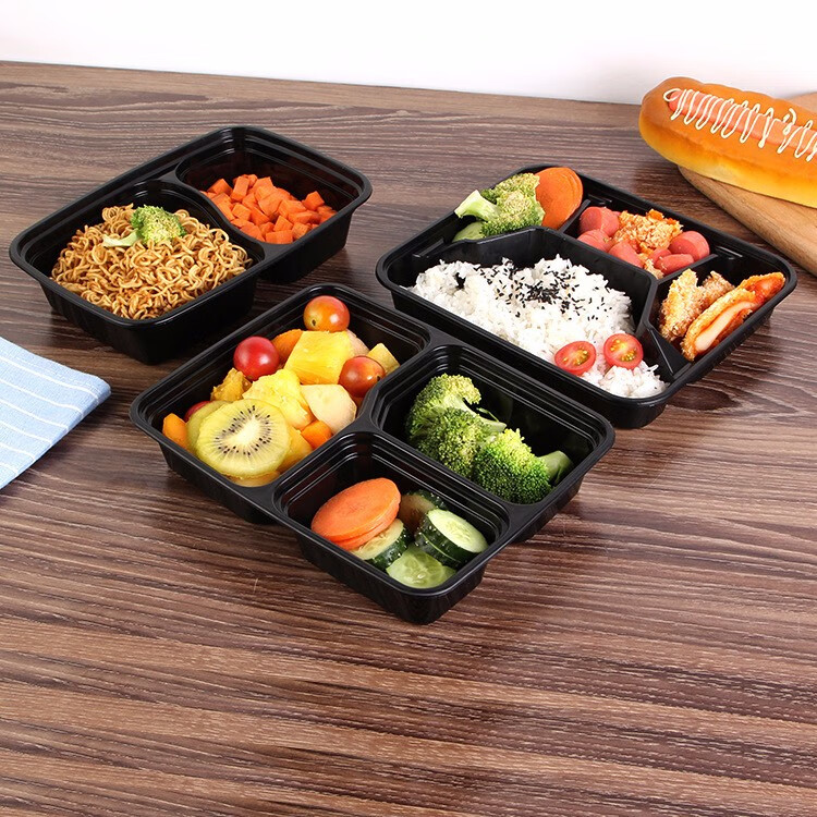 优凡优品一次性饭盒美式方形外卖盒长方形塑料快餐盒三格盒6888三格