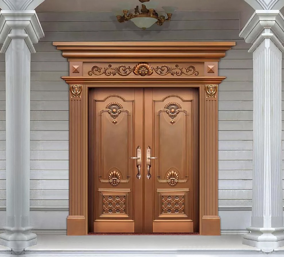 御剑私人订制防盗真铜门高端别墅进户铜门双开门中式洛阳紫铜门自建房