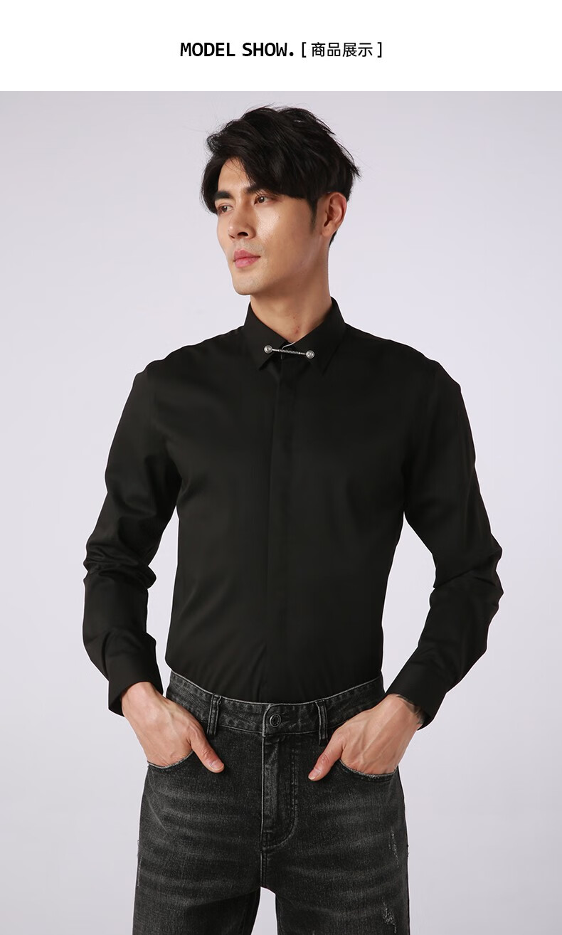 jdv男装商场同款黑色商务修身正装长袖衬衫2021年新品春秋冬上衣黑色