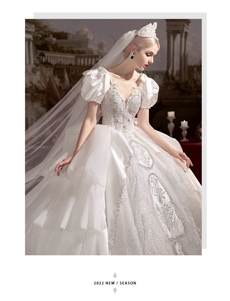 cocl轻奢女装 奢华宫廷风婚纱2022新款新娘复古主纱高级法式在逃公主