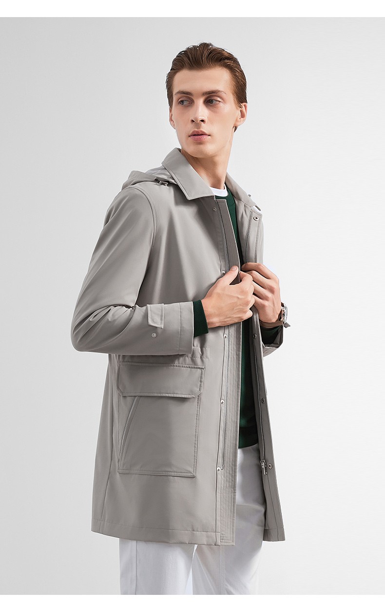 danielhechter丹尼爱特新款风衣男士中长款春秋商务可脱卸帽外套