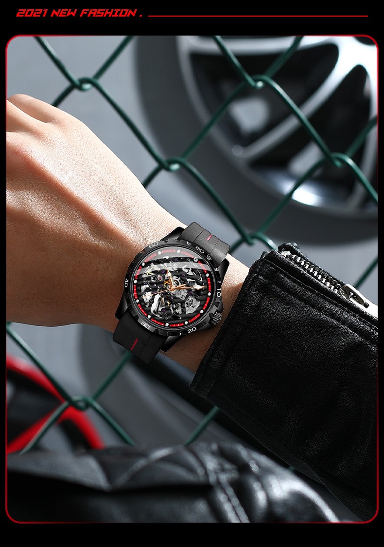 格伦glenaw品牌高档手表男全自动机械表男表镂空夜光防水潮流腕表