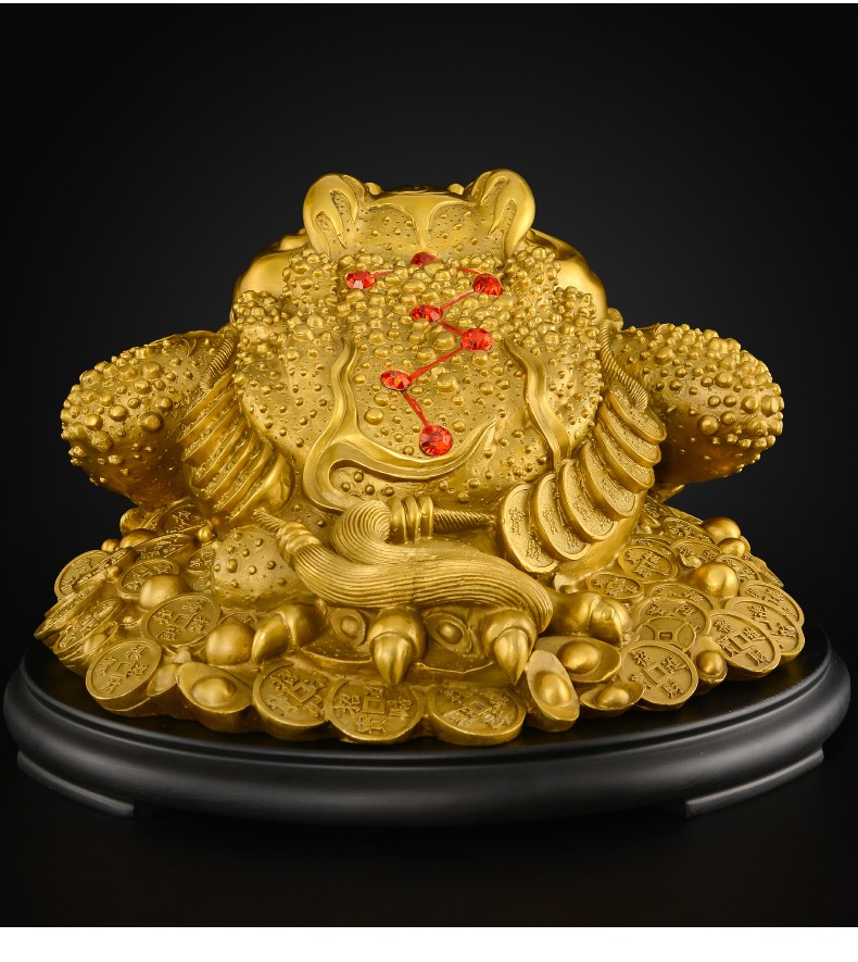 天祥缘纯铜金蟾蜍招摆件三足金蝉财大号金蟾13号招财金蟾紫铜色配底座