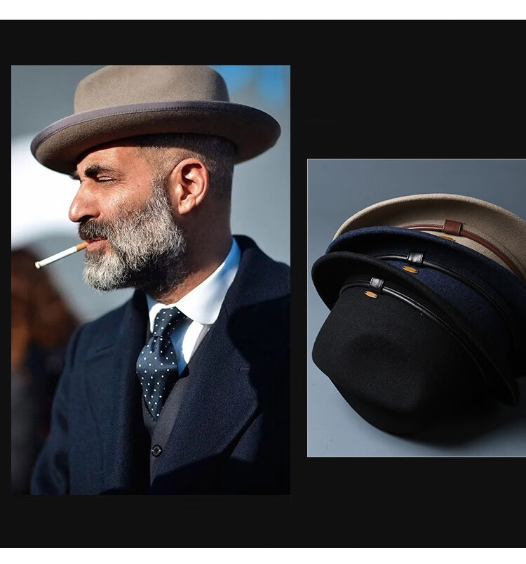 宸思梦品牌男简约百搭小沿礼帽2021秋冬新款羊毛呢英伦上海滩盆帽