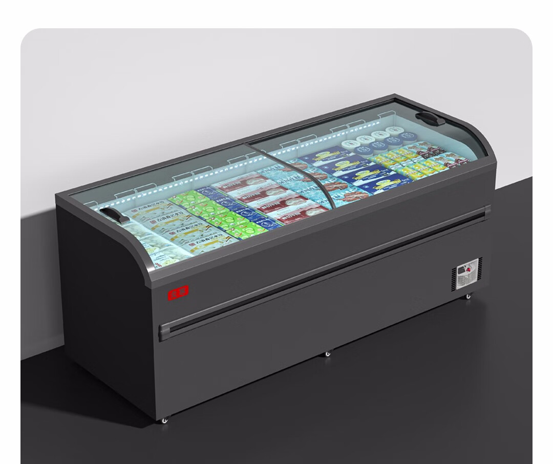 炎寒冰柜商用展示柜弧形玻璃门展示柜白色长13米458铜管组合柜