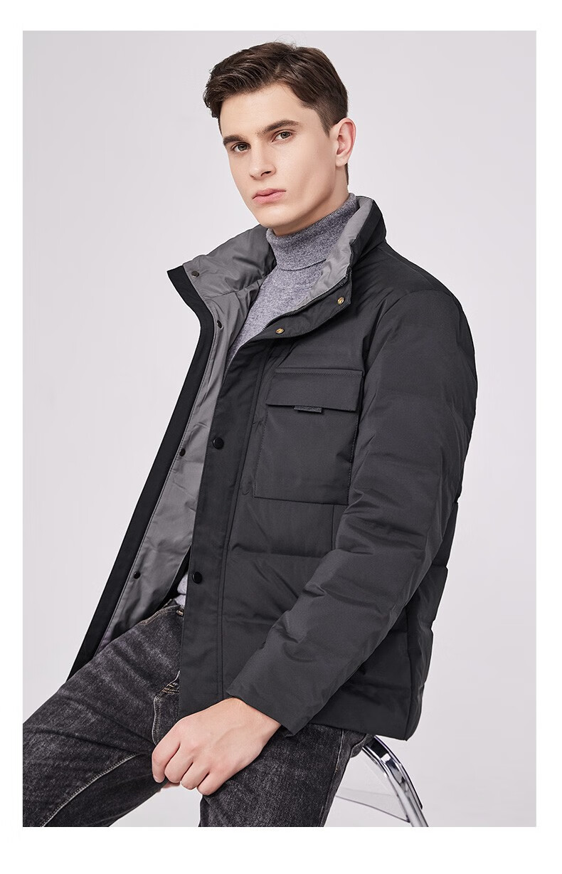 斯得雅(stava)男装保暖外套休闲男士羽绒服纯色翻领多口袋冬季新款