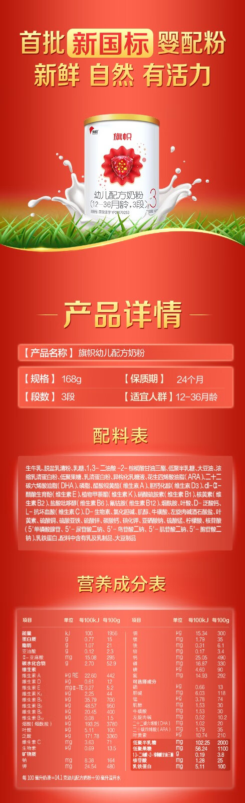 君乐宝旗帜红罐配方表图片