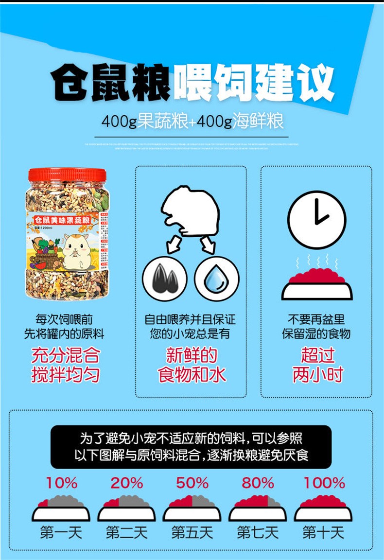 仓鼠自配粮主食宠物鸽粮鸟粮 仓鼠粮 果蔬粮400g/袋 爱心粮食铲【图片