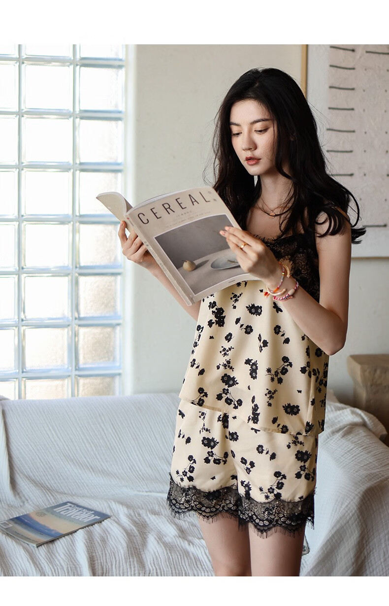 贝妍本尼熊性感睡衣女夏天吊带短裤凉感莫代尔套装甜美少女复古风家居