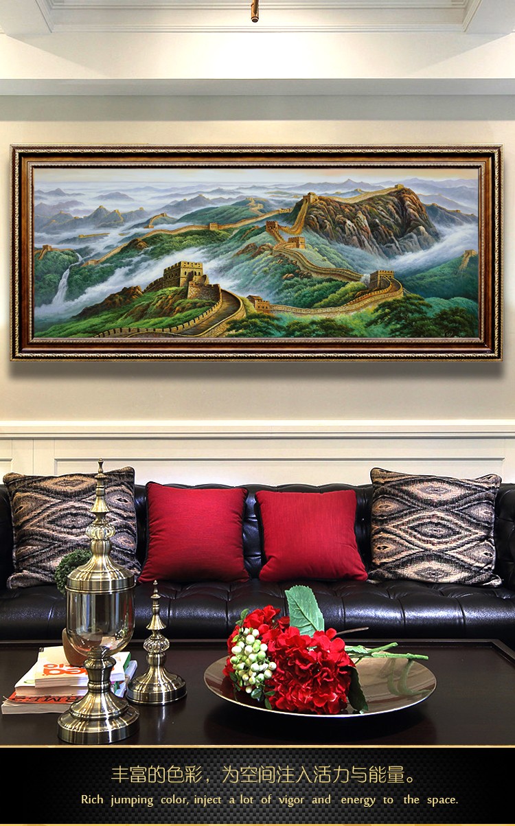 贝伊乐中式手绘油画万里长城龙抬头山水风景挂画瀑布公司酒店玄关画
