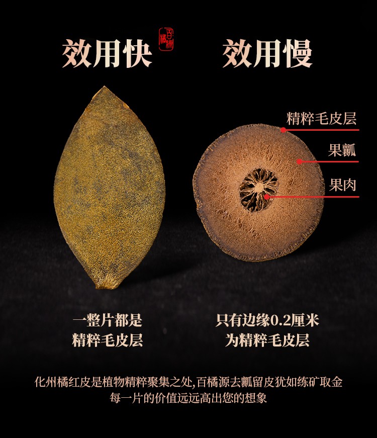 百橘源天级皇金毛胎果皮50g盒正毛化州橘红皮陈年化州橘红胎果切片